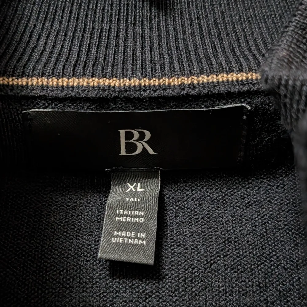 Banana Republic Half Zip Merino Wool Sweater Size XL Tall Black Italian Pullover